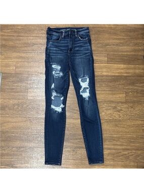 American Eagle Outfitters Dark Blue Distressed Skinny Jeggings for Women
